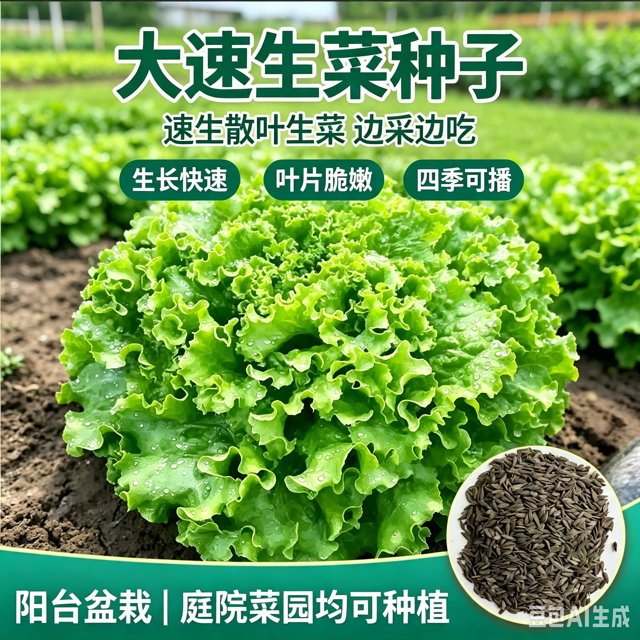 【大速生菜种子】生菜沙拉菜脆甜阳台盆栽小院种植农家蔬菜种子MD