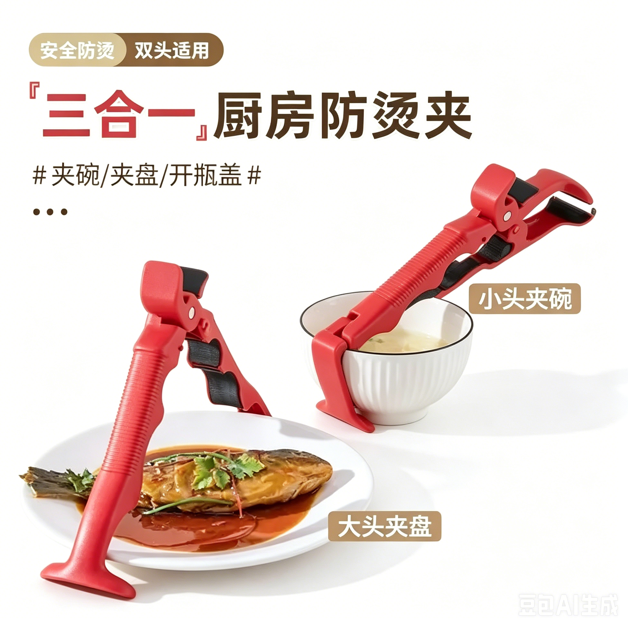 三合一防烫夹取碗夹厨房硅胶夹盘夹碗两用防滑碗钳家用提盘器xy4