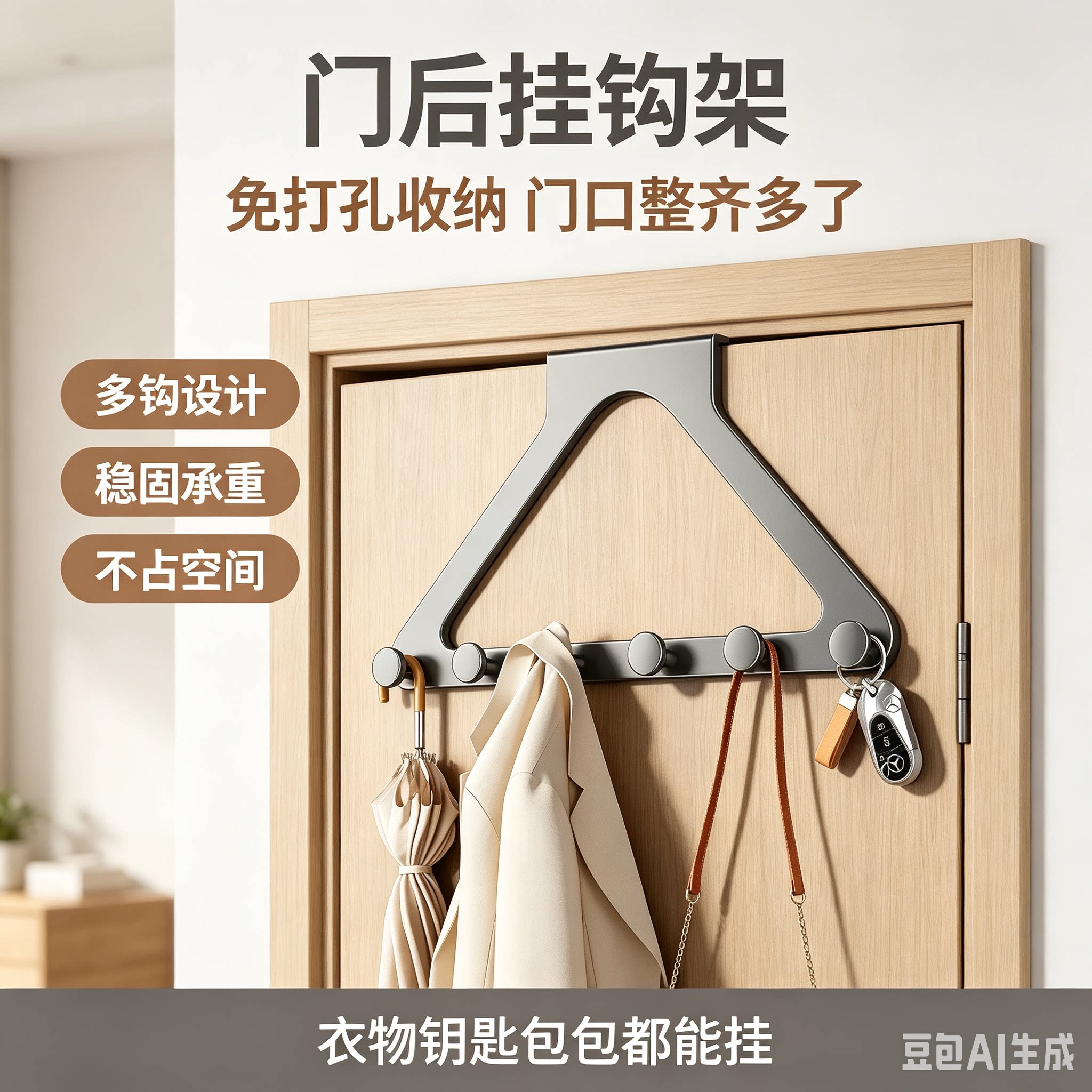 门后挂钩衣服挂架卧室挂衣架壁挂墙上免打孔强力浴室置物收纳xy