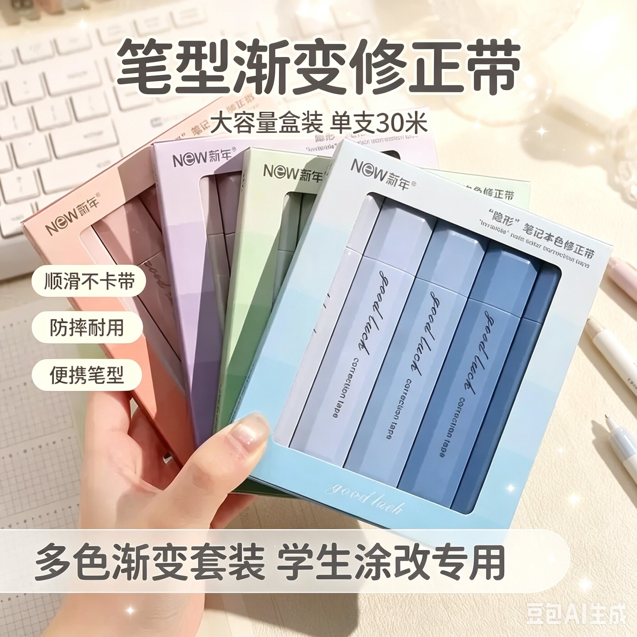 【老师推荐】隐形渐变色笔式大容量修正带高颜值顺滑防摔学生JT9