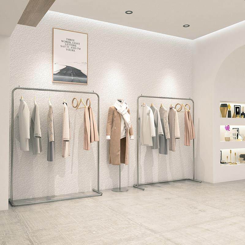 服装店挂衣架不锈钢银色落地式陈列架女装店货架网红新款展示架