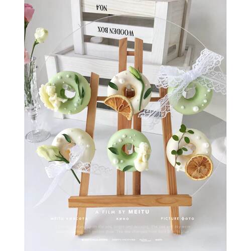 亚克力甜甜圈展示架装饰婚庆木架桌面甜品摆台木质饼干架