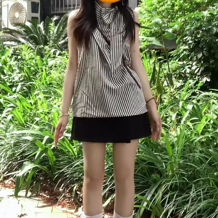 法式高级感复古条纹系带