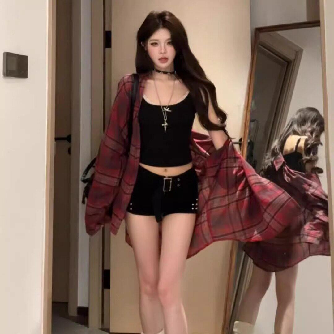 格子冰丝防晒衣衬衫女夏