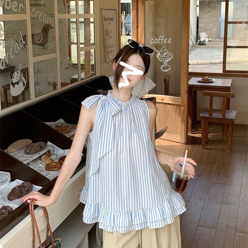 设计感条纹系带蝴蝶结无