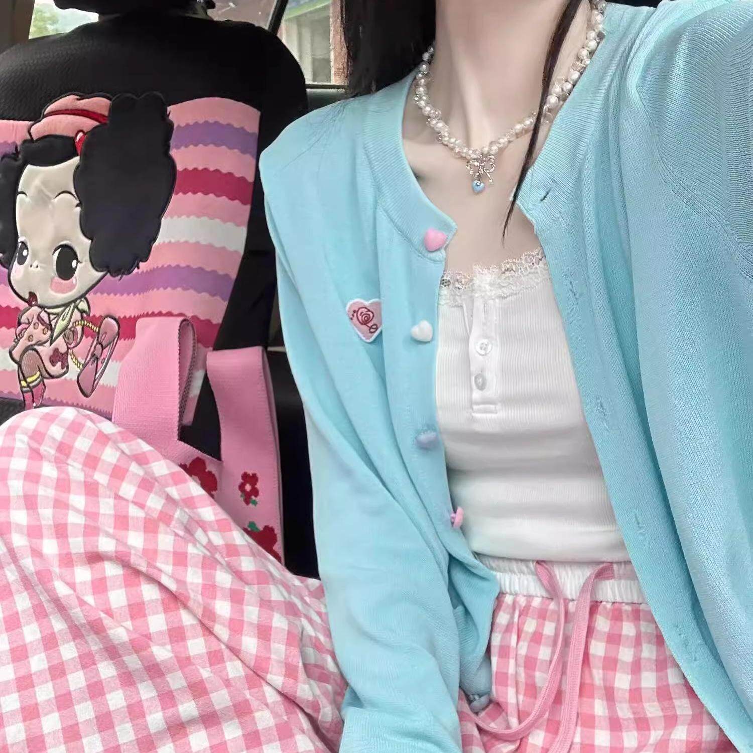 韩版蓝色长袖针织开衫多