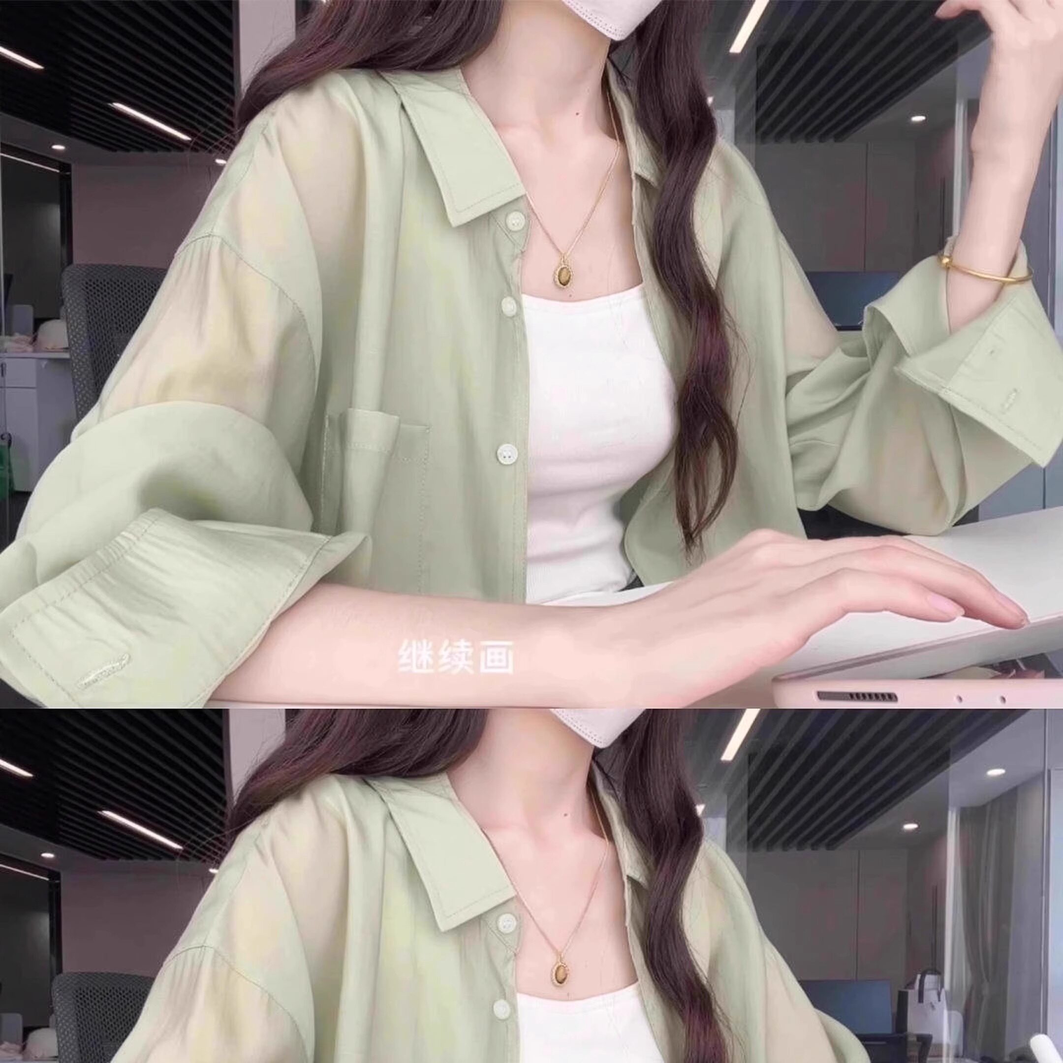 薄荷绿色防晒衬衫女初夏