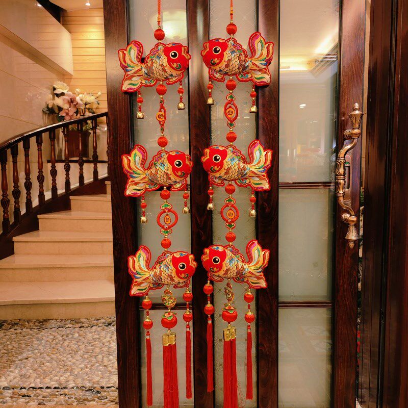 2025蛇年新年挂件春节装饰客厅大门房门布置过年中式福字双鱼挂饰