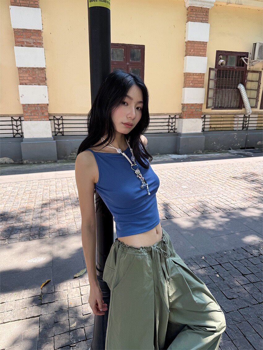 阔腿裤女夏季2026新款高腰显瘦军绿色工装裤抽绳休闲薄款灯笼裤子