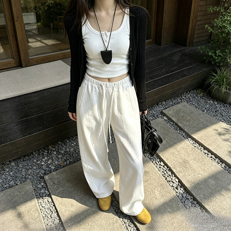 白色秋季新款水洗棉工装阔腿裤女