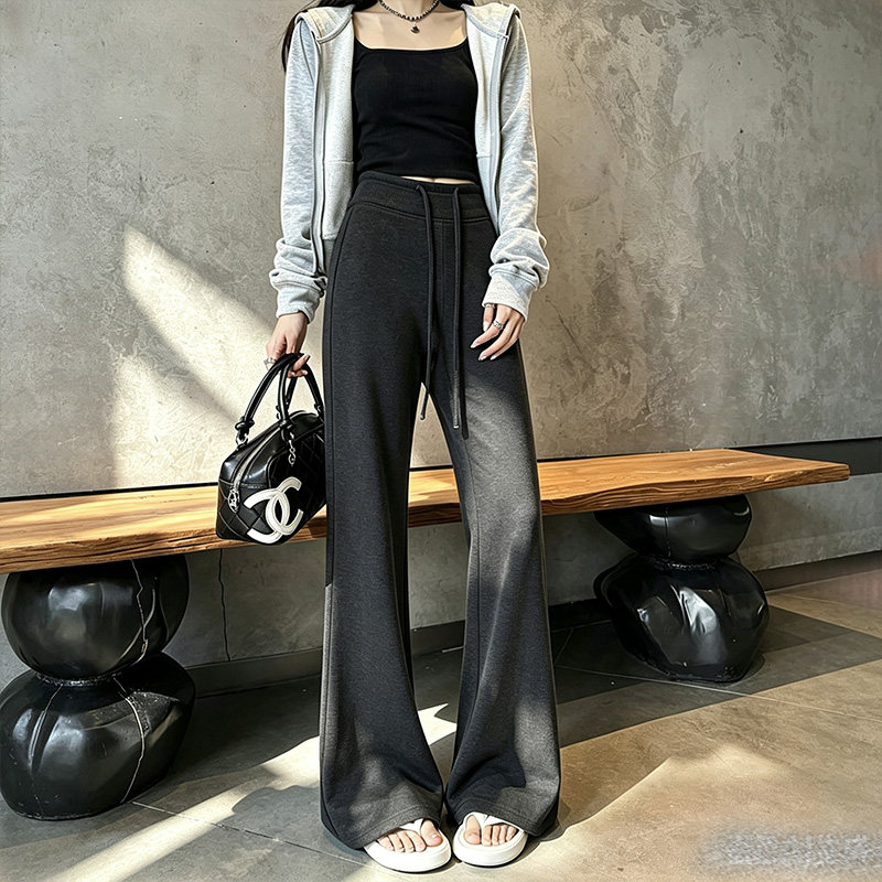 秋冬高腰显瘦微喇垂感羊毛女裤