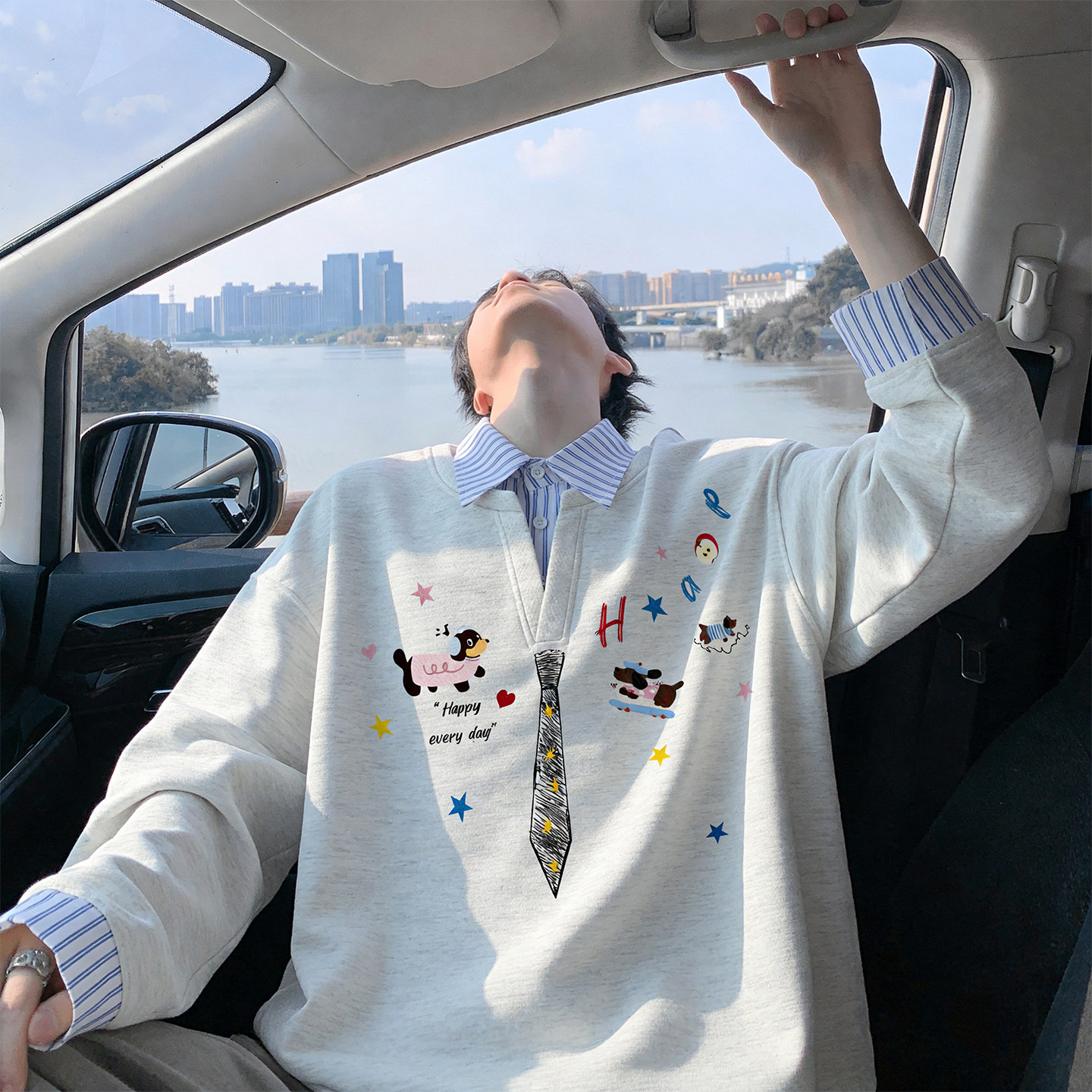 春秋季青少年衬衫领卫衣