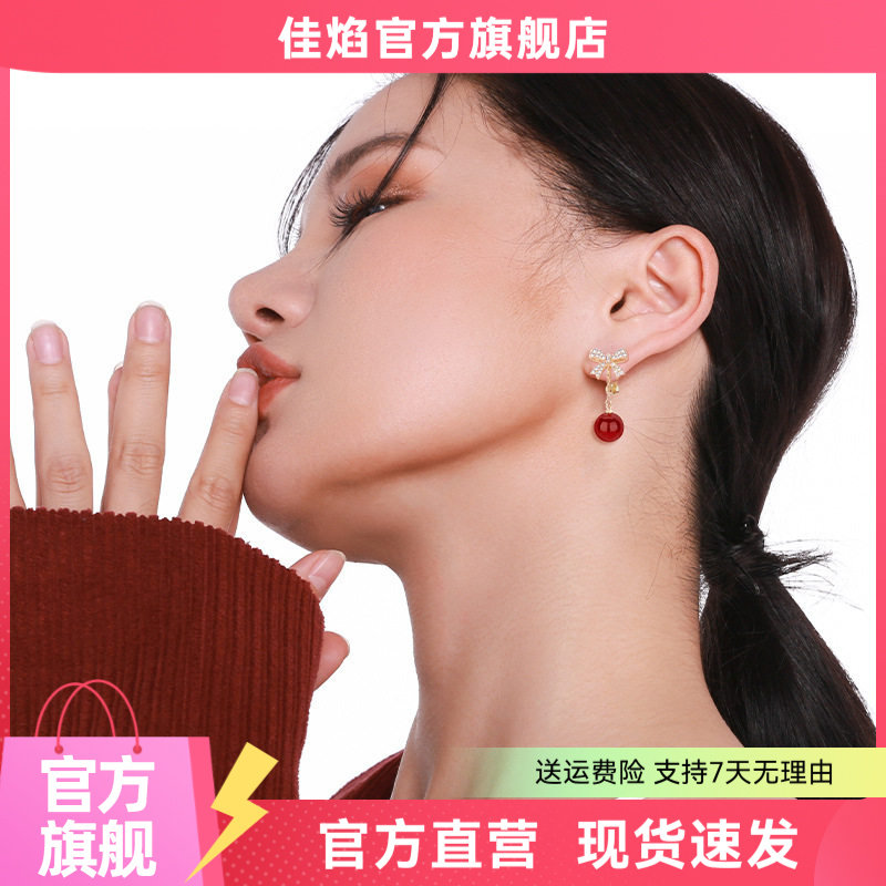 蝴蝶结红色耳夹秋冬爆款