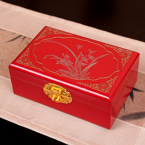 红底兰花盒国风中式闺蜜结婚礼物