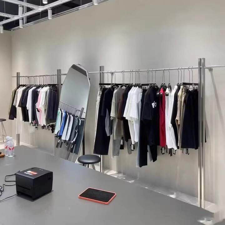 买手店货架服装店展示架落地不锈钢挂衣杆衣架女装男装壁挂陈列架