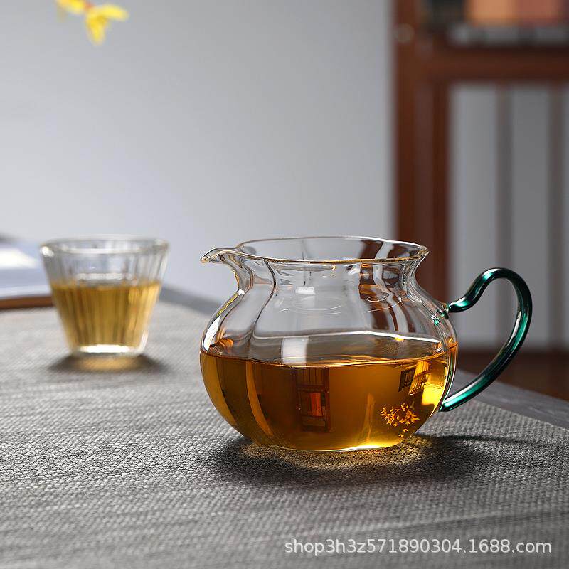 收藏手作玻璃公杯纳福分茶器南瓜茶海带把茶盅茶艺茶道功夫茶具