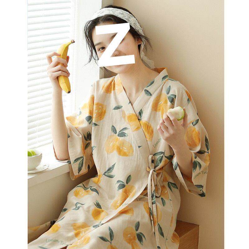 ins睡袍女夏款全棉性感长款甜美日系夏季薄款浴衣袍短袖款家居服