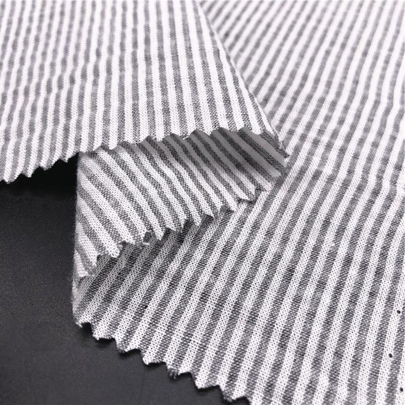 全棉泡泡纱面料家居服婴童面料条纹布起皱细条纹色织布
