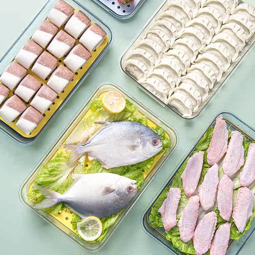 计时饺子盒简约家用厨房PET密封保鲜盒透明冷冻冰箱收纳盒带盖