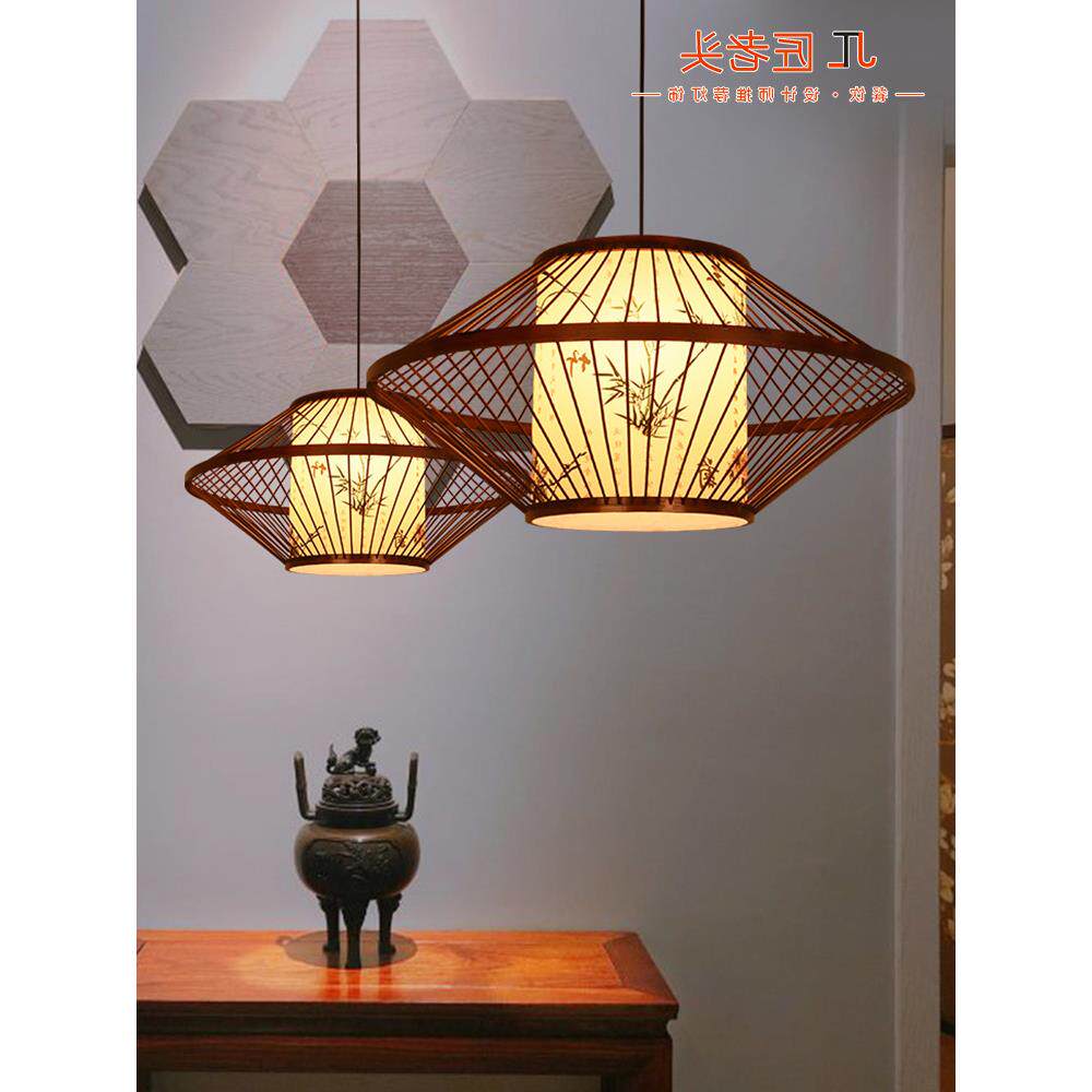 中式羊皮竹艺灯饭店餐馆餐桌吊灯火锅店仿古复古灯具茶楼酒楼吊灯