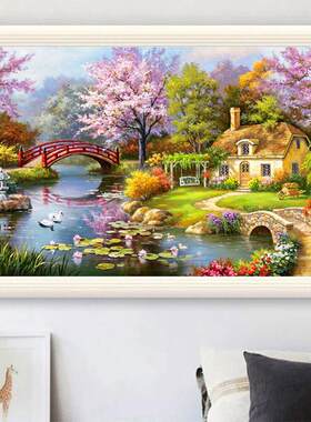 A6L带框新款钻石画满钻卧室餐厅小幅钻石绣贴钻十字绣风景画小图