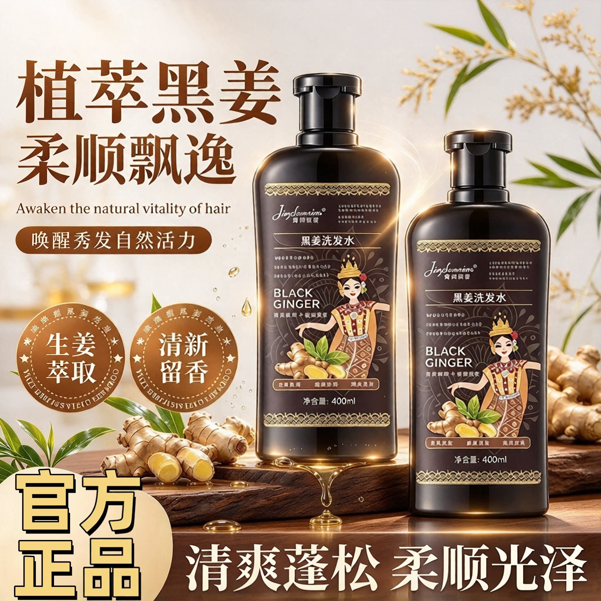 菁纯秘密黑姜洗发水柔顺持久控油蓬松改善毛躁滋养头发官方正品