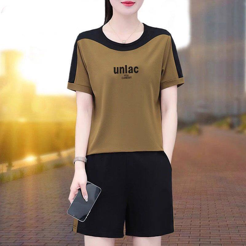 时尚运动短裤套装女夏季2026新款中年妈妈休闲服宽松跑步两件套