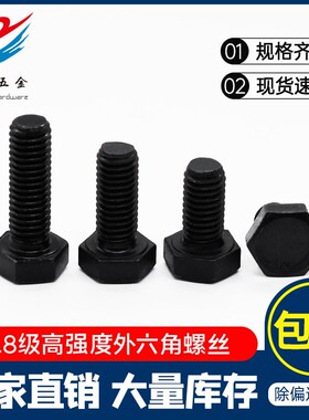 8.8级高强度外六角螺栓 发黑外六角螺丝碳钢机械螺杆 M12M14