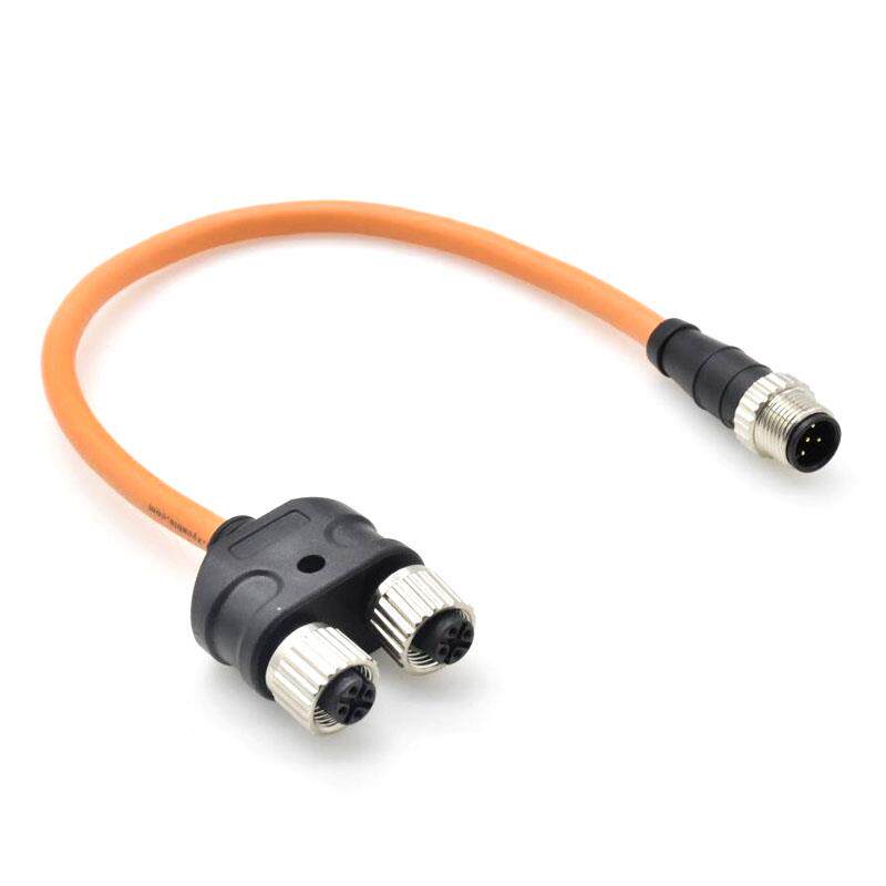 M12Y型一分为二转接器5芯防水接头M8-4P一拖二分线插头航空连接器