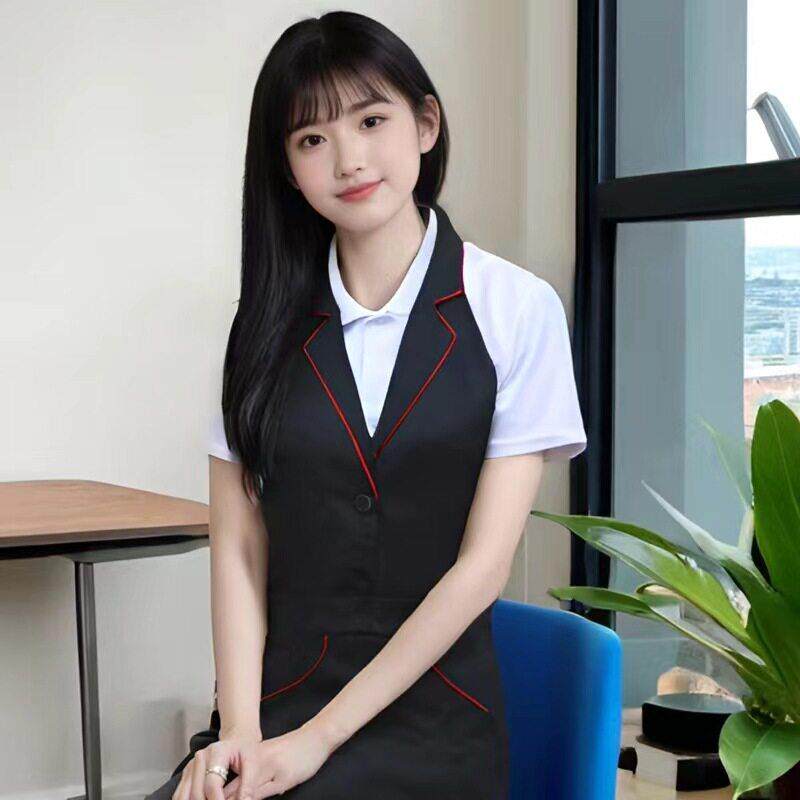 时尚好看的围裙西装领滚边夏季层防泼水家用厨房餐厅酒店制服