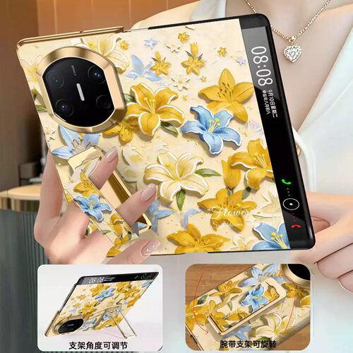 【翻盖腕带支架】油画百合花适用华为matex7手机壳matex7典藏版x7油画风x6折叠屏新款x5保护套x3高颜值xt女S
