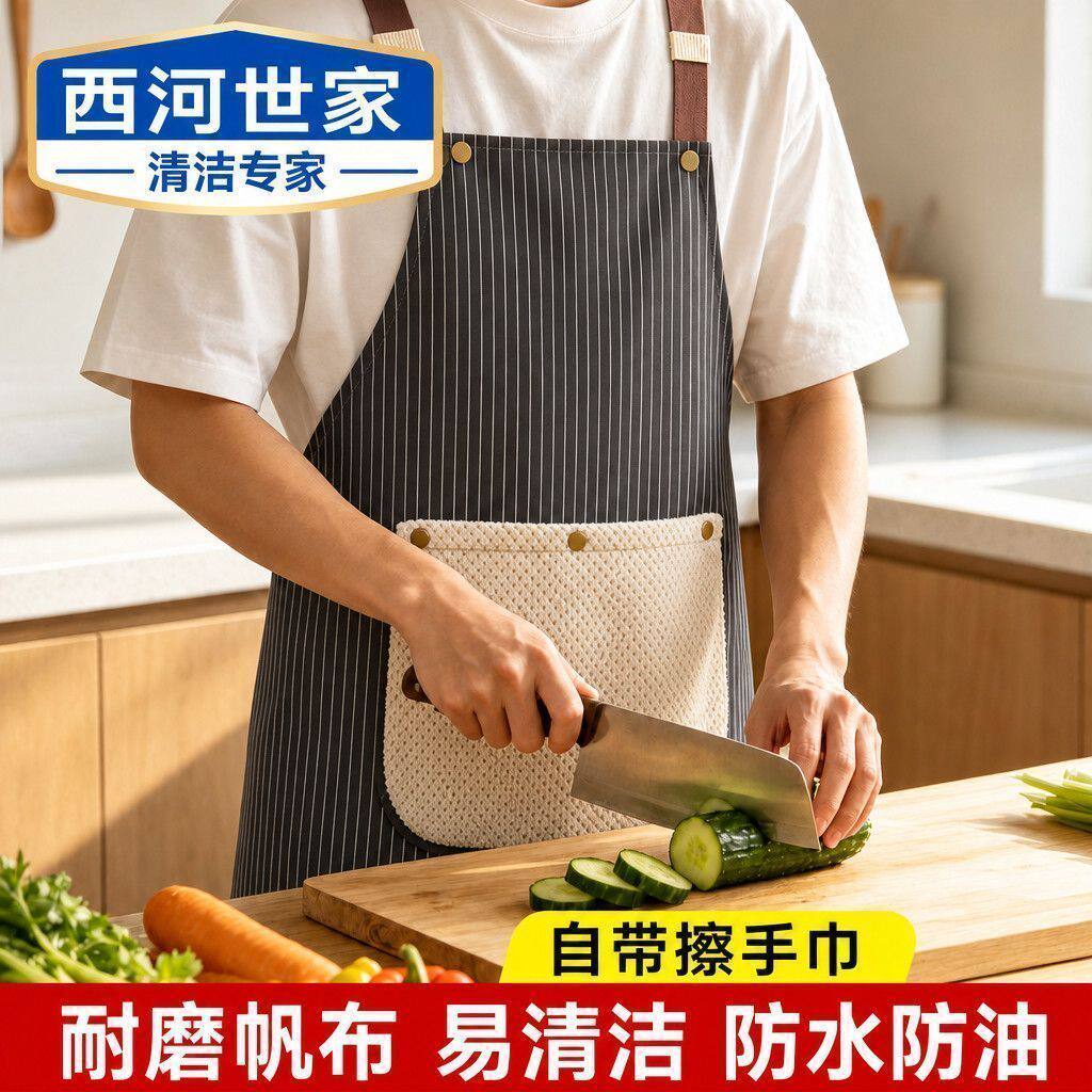 围裙家用带毛巾可擦手可拆卸厨房餐饮工作服摆摊年轻款防水防油