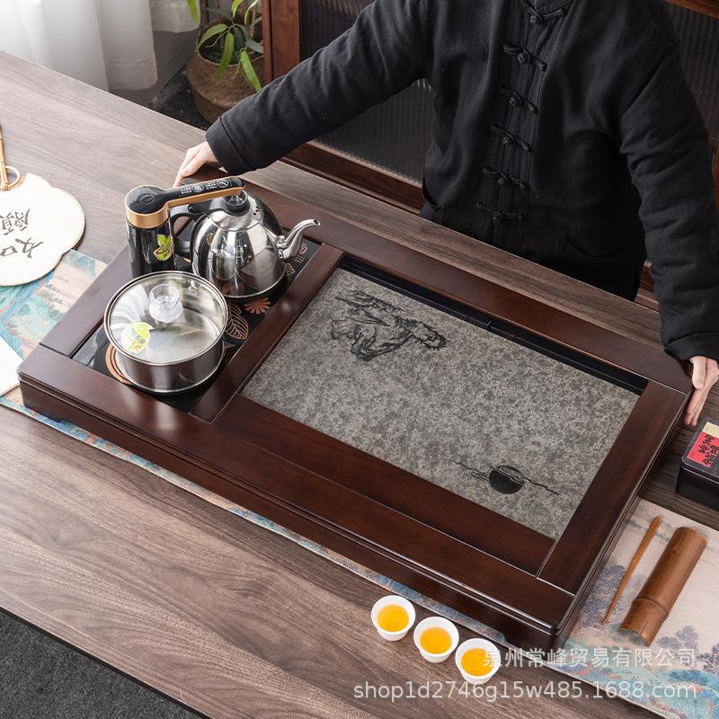 茶台烧水壶一体茶盘茶具套装家庭客厅功夫茶台金灶实木框架茶台