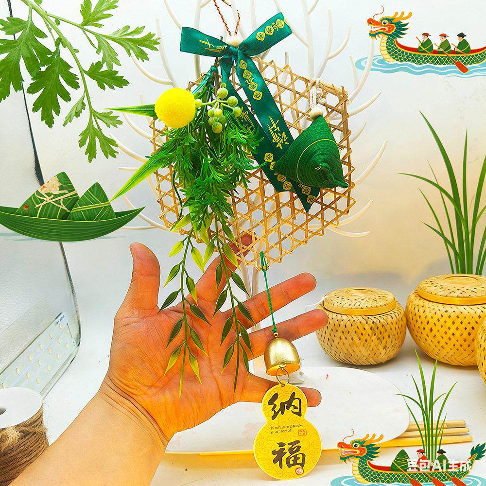 端午节竹编网眼挂件小扫把扫帚端午挂件端阳竹叶粽子竹网片挂件