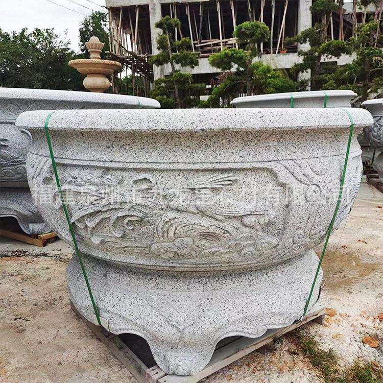 石雕青石鱼缸仿古石头花盆荷花石缸养鱼石槽室外庭院水缸手工精雕
