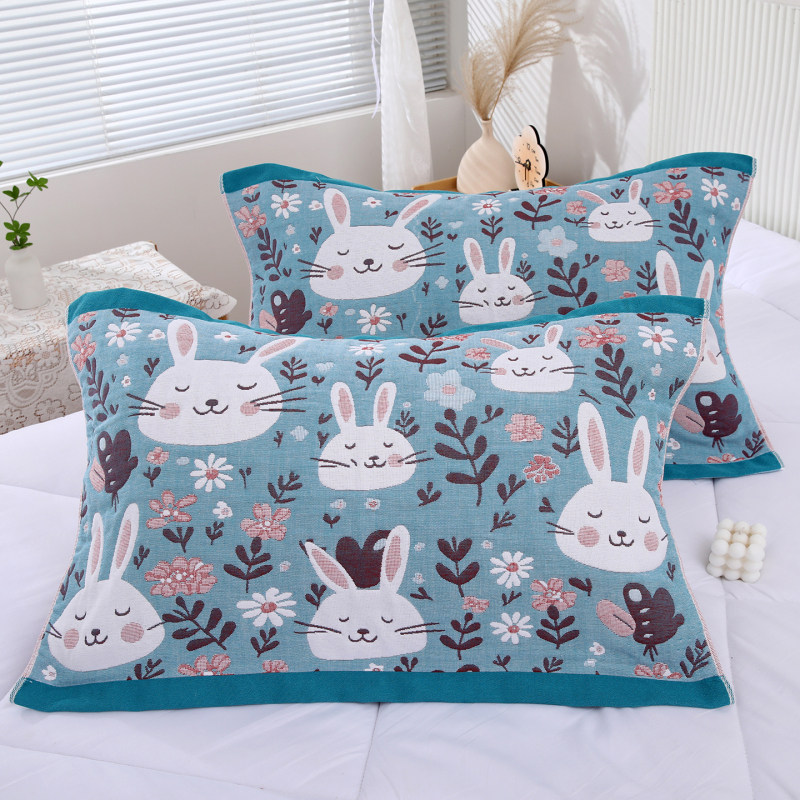 【一对装】三层纱布枕巾加大成人家用耐脏枕头巾防滑枕头盖zm