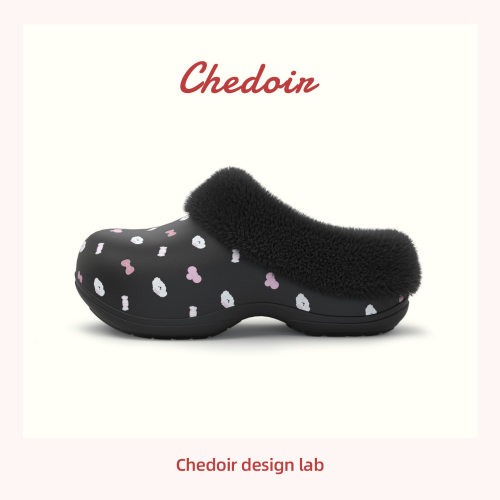 chedoir猜岛小蛮腰高足弓加绒洞洞鞋女冬季外穿厚底EVA防水棉拖鞋