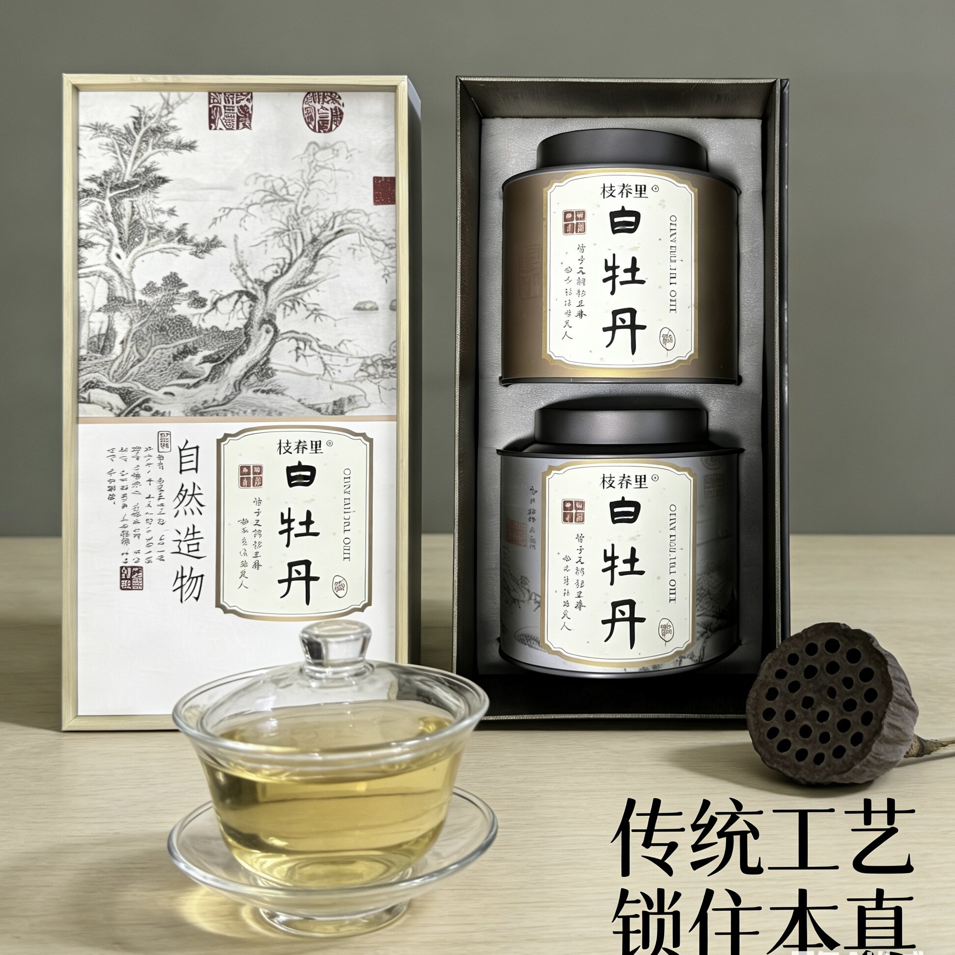 枝春里特级2025白牡丹高端白茶礼盒福鼎茶叶送长辈领导100g*2罐