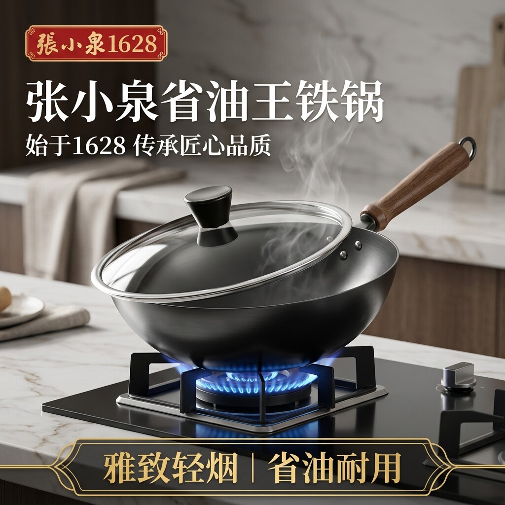 张小泉铁锅家用炒菜锅无涂层不粘炒锅