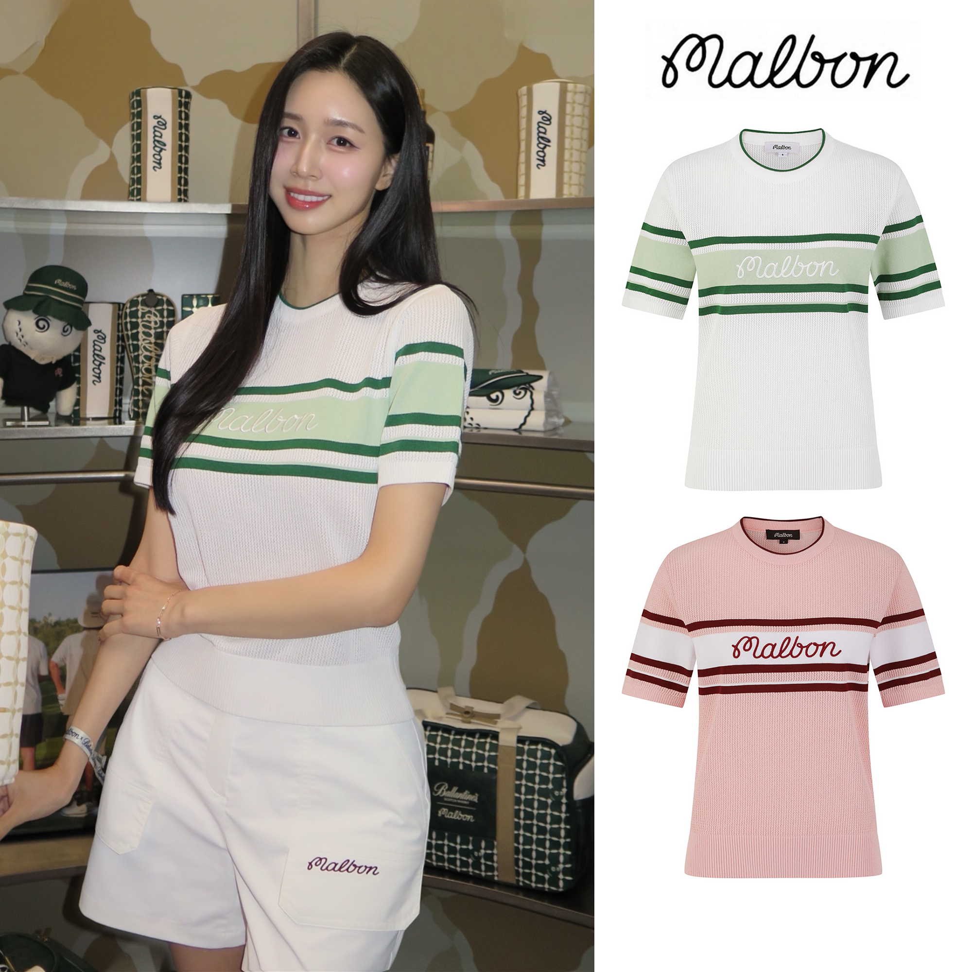 MALBON高尔夫时尚圆领针织短袖女