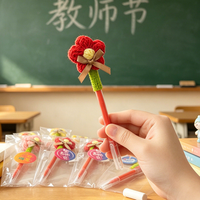 教师节创意红笔钩织小花礼物