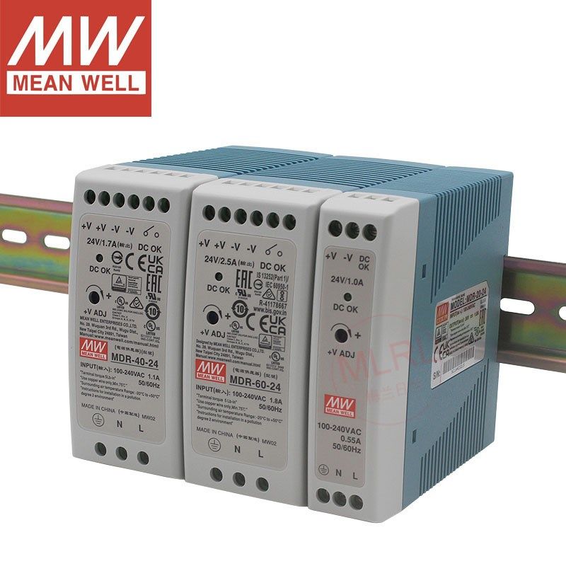 原装台湾明纬电源MDR-20W40W60W100W-24V薄型工业级导轨开关电源