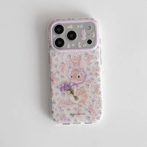 紫色花束萌兔iPhone防摔手机壳
