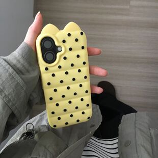 可爱萌系招财小猫耳适用苹果17Air大孔iPhone16promax苹果手机壳14/13plus软壳波点15Pro硅胶防摔保护套女款