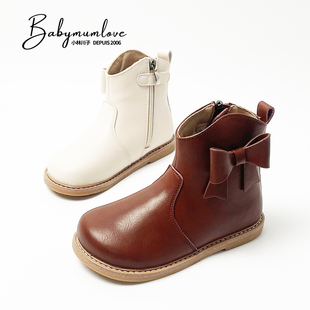 宝宝靴子女童短靴冬季洋气儿童公主靴子真皮中小童棉靴加绒美拉德