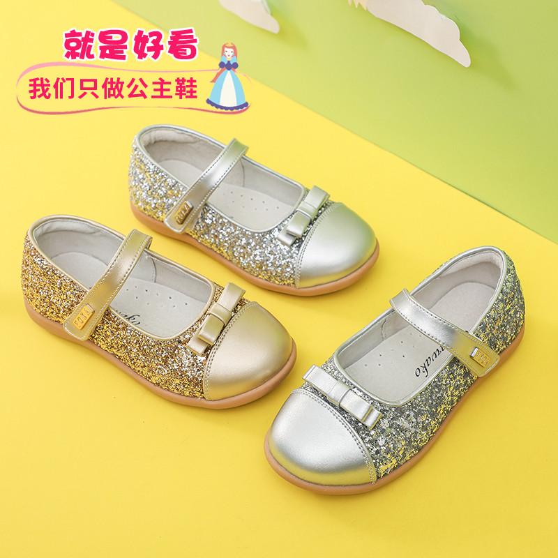 公主鞋女童春秋皮鞋2025秋季新款水晶真皮软底单鞋秋鞋儿童小皮鞋