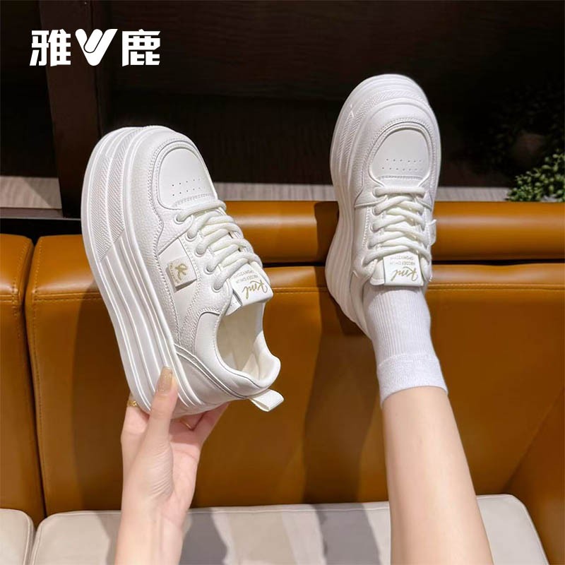 雅鹿正品7cm厚底增高小白鞋女