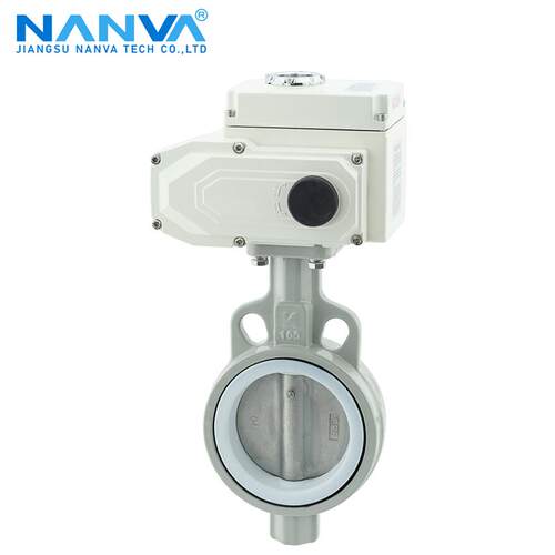 NANVA电动不锈钢板四氟软密封对夹蝶阀D971F-16QB7开关型AX精小型