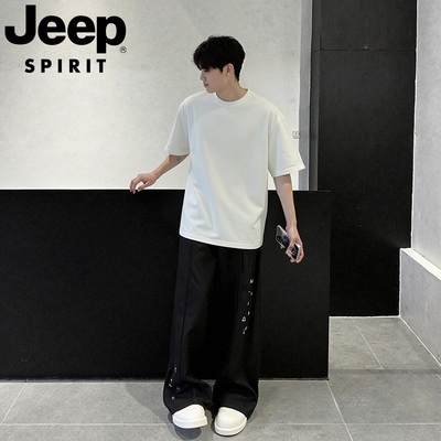 JEEPSPIRIT重磅纯色落肩短袖T恤