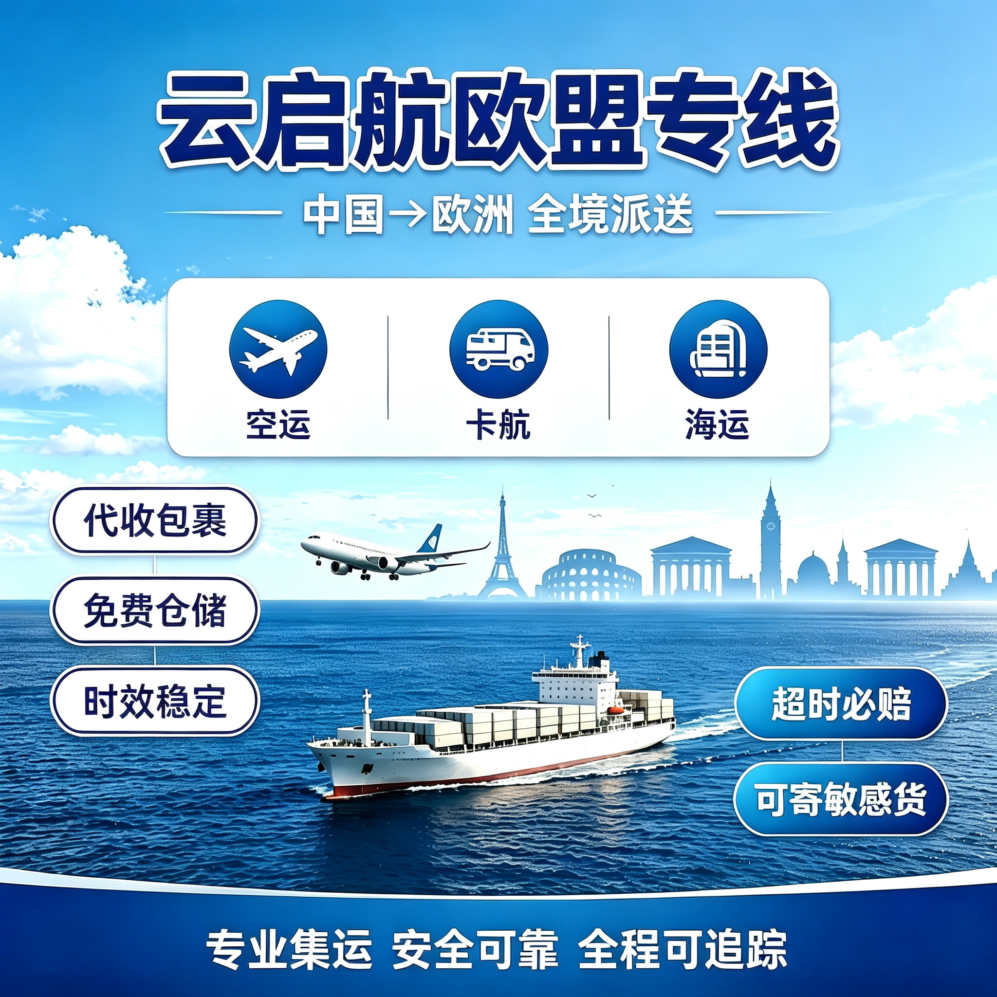中国寄欧盟法国德国西班牙 集运纸箱